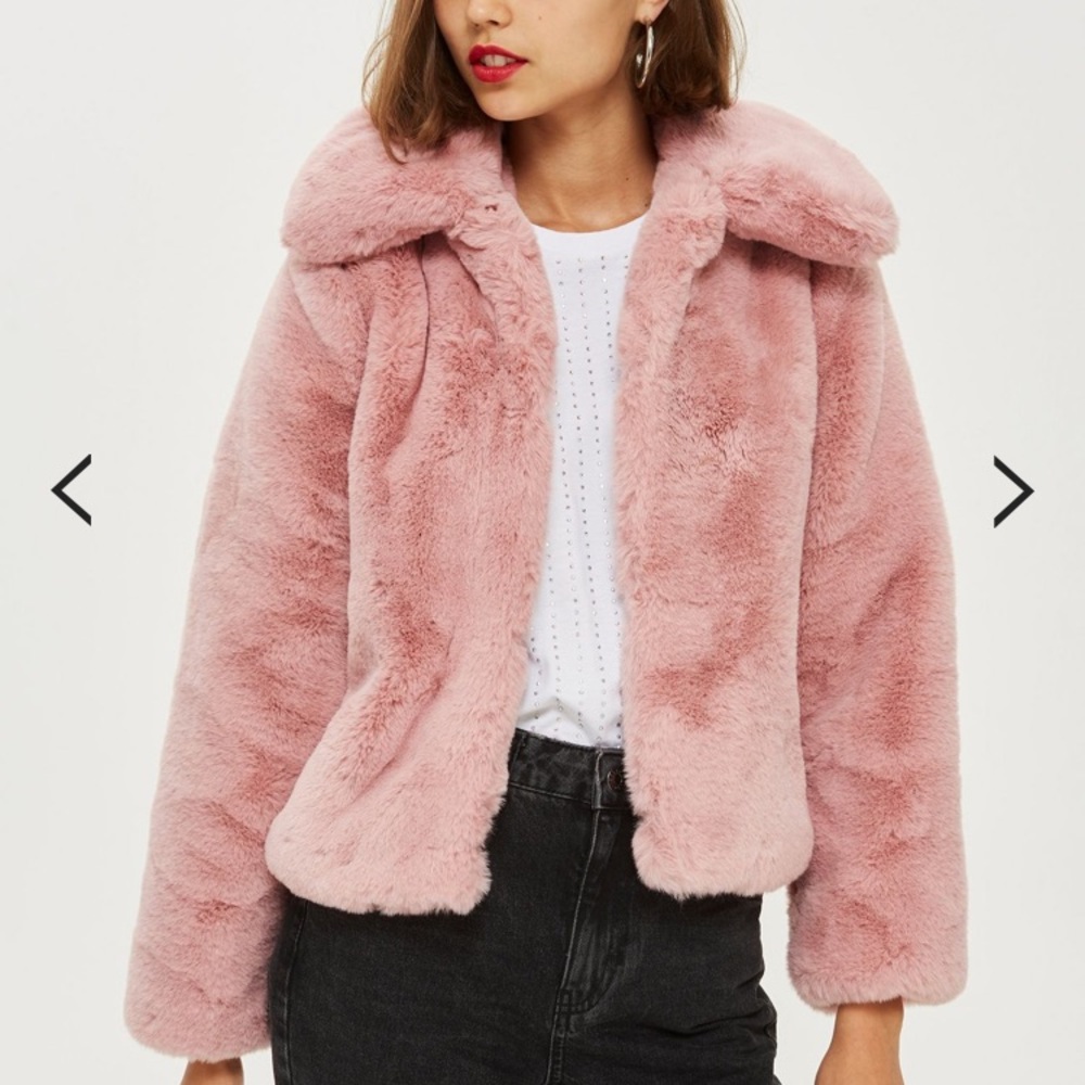 Pink fur plush coat : top shop petite 0